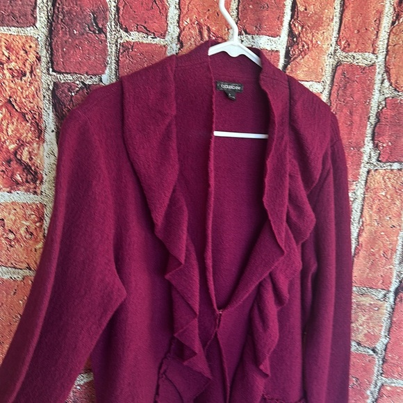 Claudia Ev Burgundy ruffled wool women’s cardigan size large - Picture 7 of 12